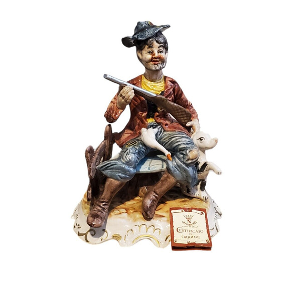 Vtg Capodimonte Porcelain Hunter Figurine Statue Sculpture Dog Duck Gun Italy